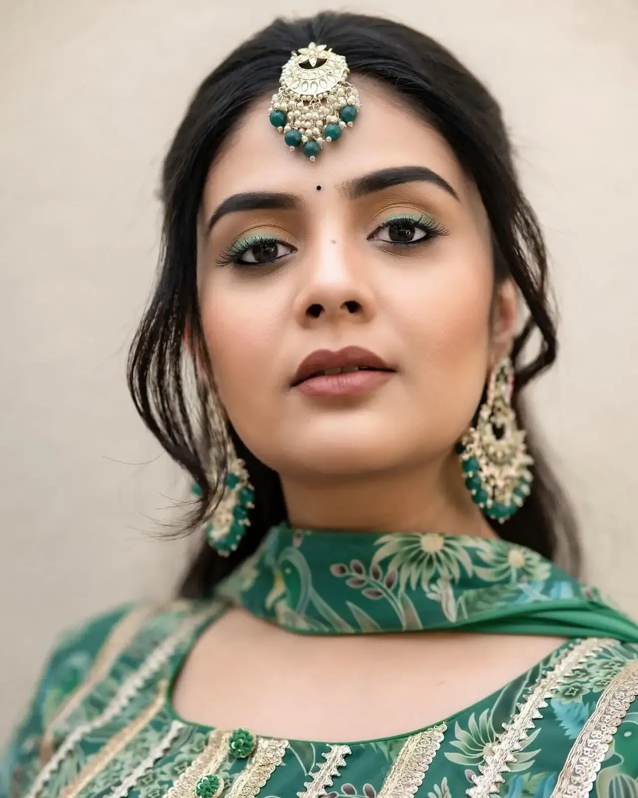 Indian TV Anchor Sreemukhi in Green Punjabi Dress